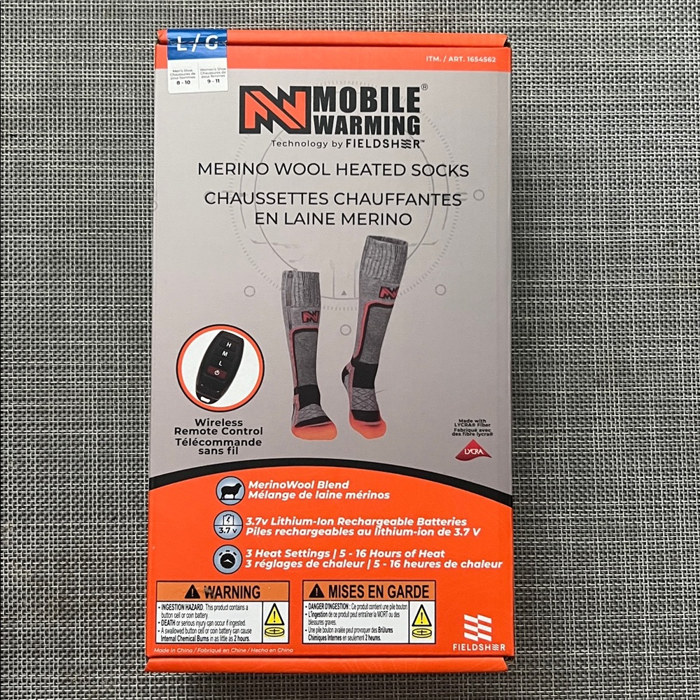 NEW FIELDSHEER Mobile Warming Premium 3.0 Merino Wool Heated Socks - Large